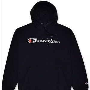 NWOT Champion Black Hoodie Sweatshirt Embroidered